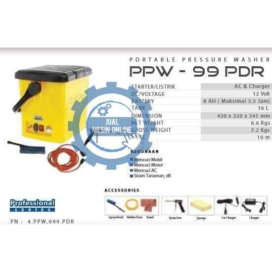Mesin Cuci Mobil / Steam AC Menggunakan Aki / Baterai Multipro PPW-99 Murah