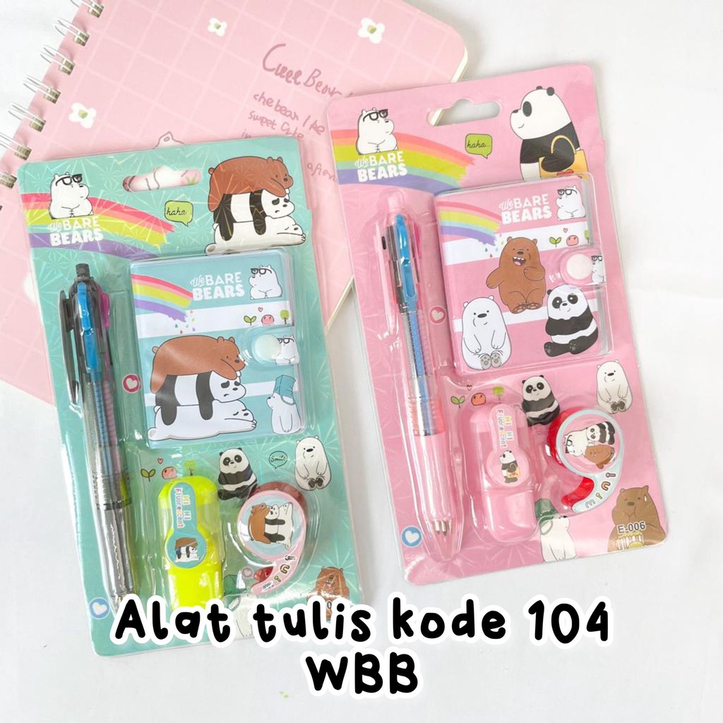 

Set alat tulis mini WE BARE BEAR isi 4 buku kecil pulpen highlighter mini solatip paket Murah Kado Unik Souvenir