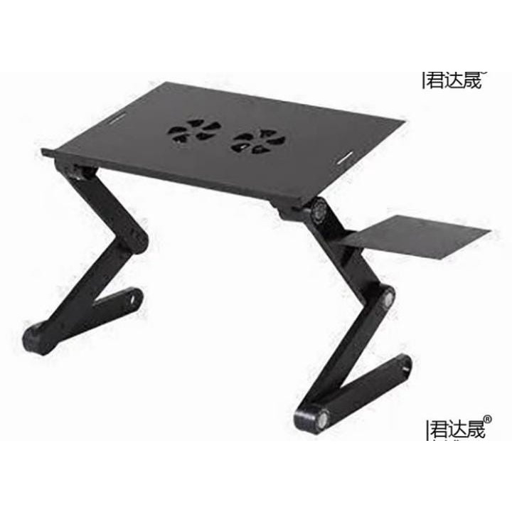 Meja Laptop table portable aluminium + 2 cooler Fan - meja Lipat kerja
