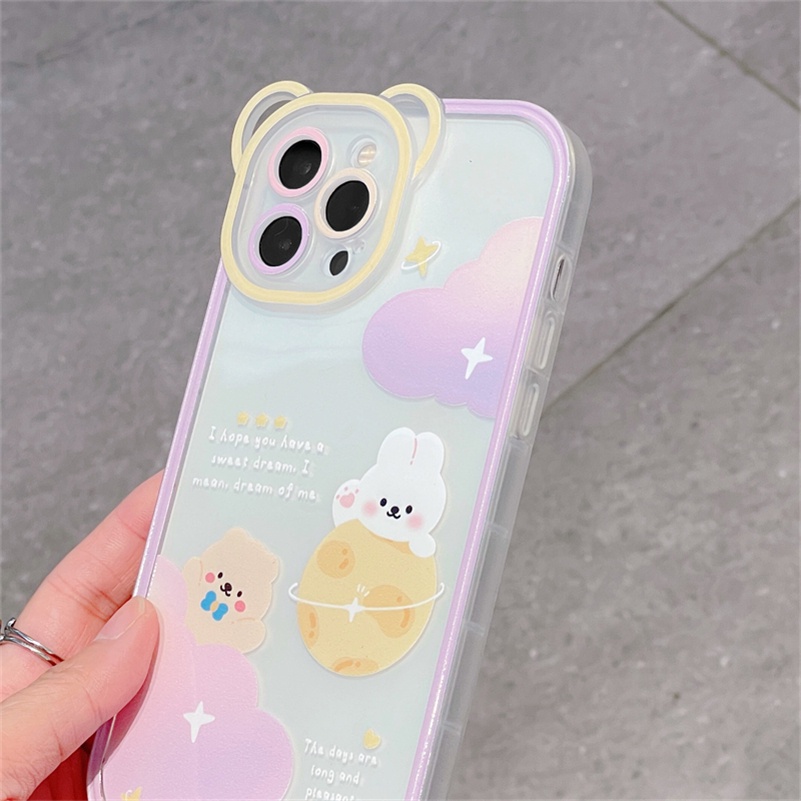 Soft Case TPU Transparan Motif Bulan Kelinci Beruang Untuk iPhone 13 12 11 Pro Max X Xr Xs Max SE 2020 8 7 6 6s Plus