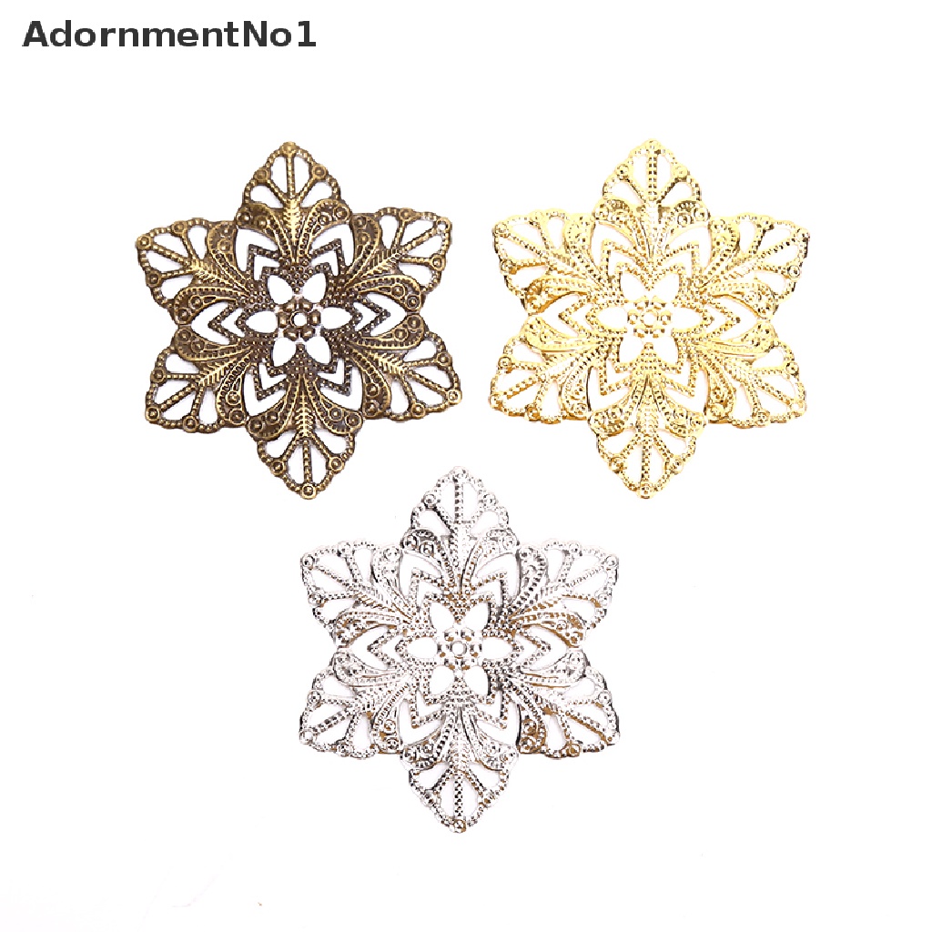 (AdornmentNo1) 10pcs / Set Konektor Bentuk Bunga Filigree Bahan Metal Untuk Perhiasan DIY