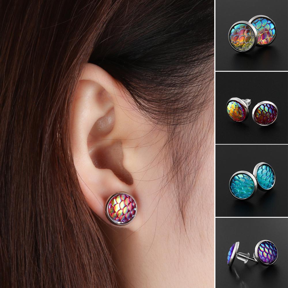 Preva 6pasang /Set Anting Sisik Mermaid Fashion Perhiasan 12mm Bulat