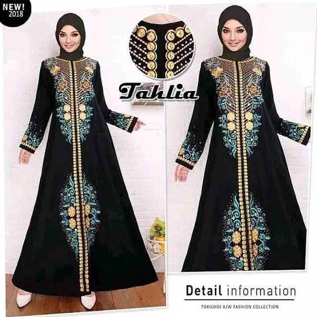 Abaya BUSUI Bordir TAHLIA Bahan Saudi Jetblack Syar'i / Abaya Hitam Arabian Style INDO ABAYA