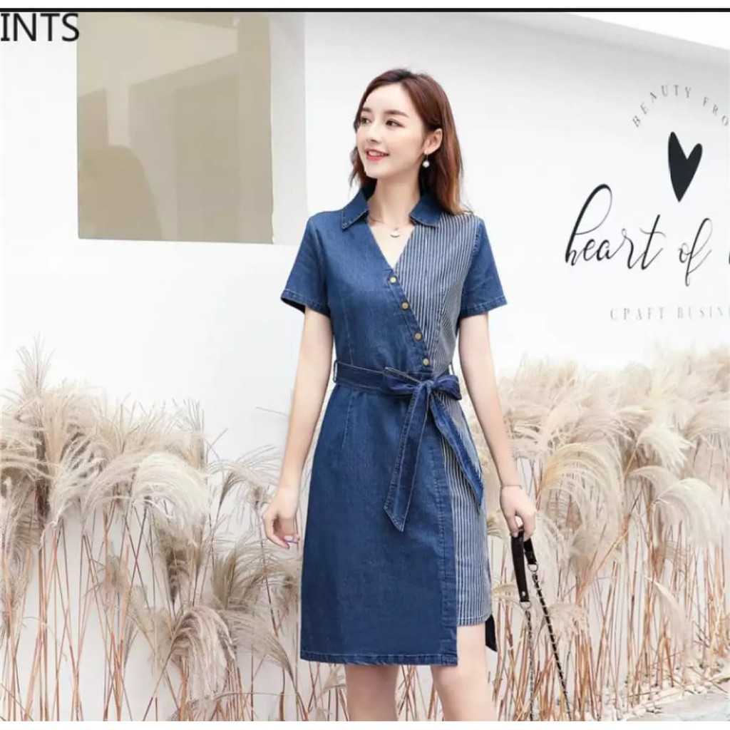 QFS - ALECIA DRESS / DRESS WANITA / SOFT JEANS / COMBI SALUR