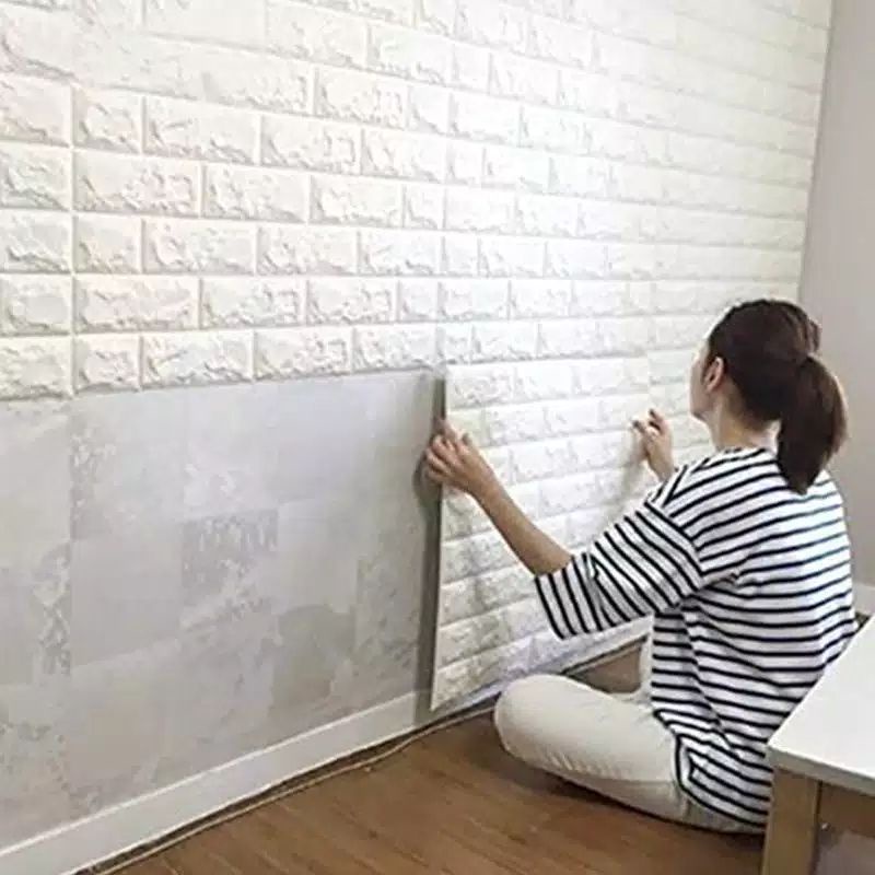 WALLPAPER 3D FOAM BATU BATA PUTIH UKURAN 70 X 77 CM 3,5MM - 7MM