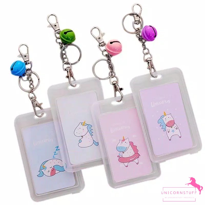 Card Holder Name Tag Holder Unicorn Dengan Gantungan Kunci Lonceng Tas Anak Koper Pengenal