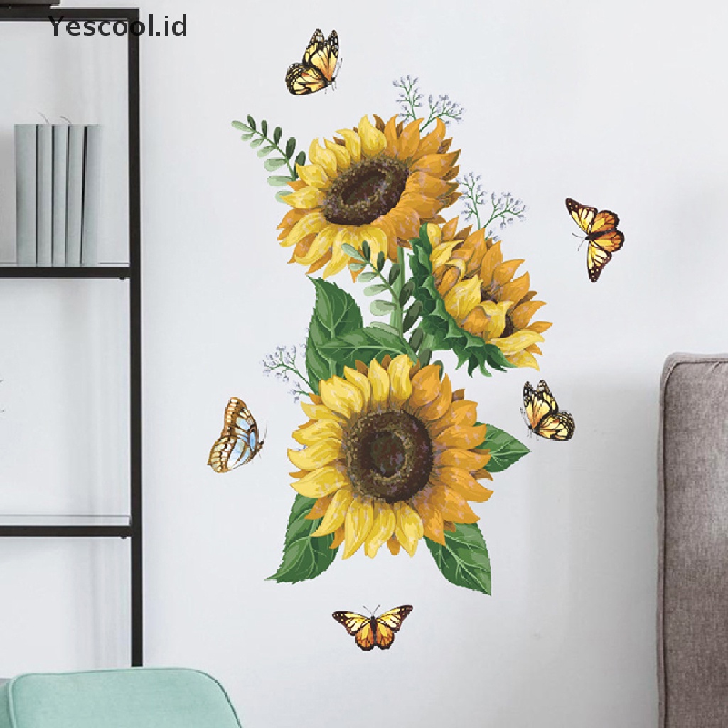 【Yescool】 Sunflower Wall Sticker Kitchen Waterproof Decals  For Bedroom Home Decoration .