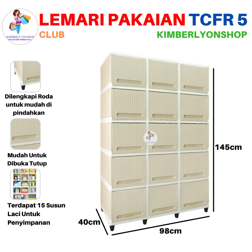 Lemari Pakaian Laci Kabinet Plastik Triple Flip Susun 5 TCFR5 Club