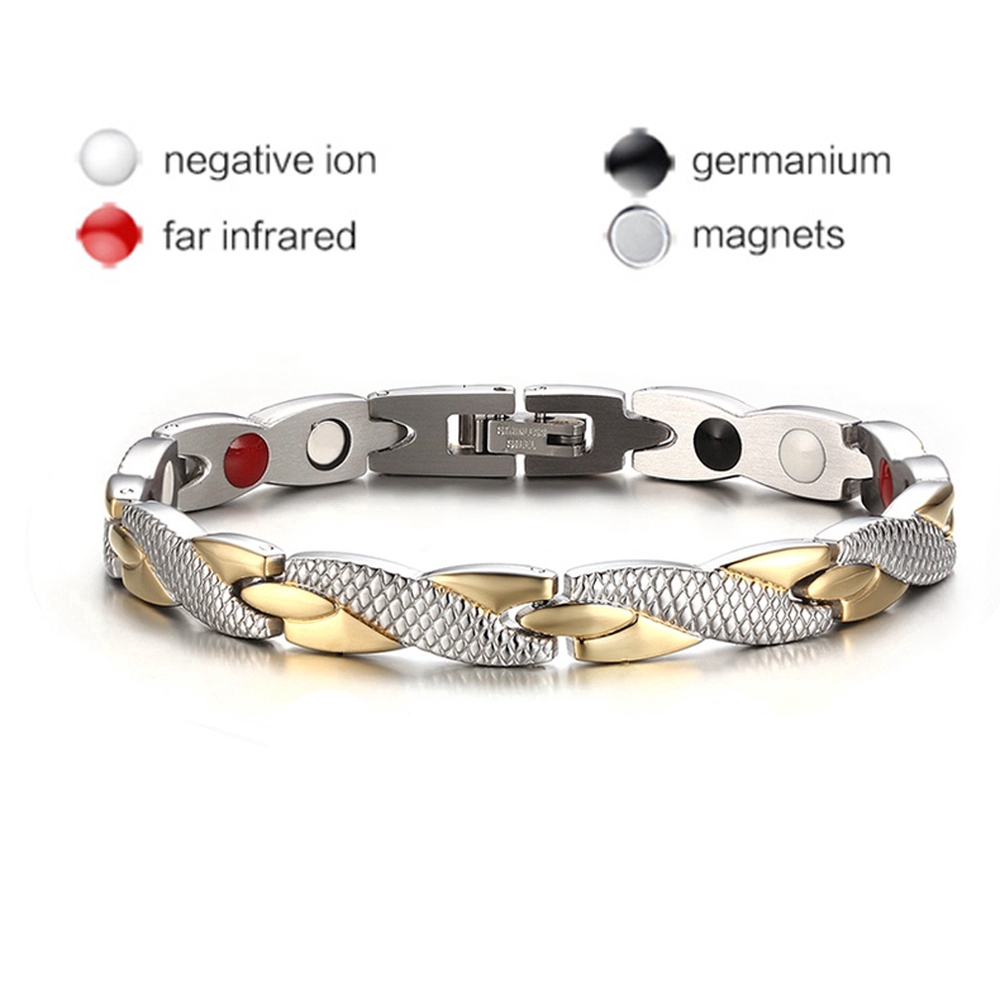 Gelang Kesehatan Terapi Magnetik Bahan Perhiasan Fashion Titanium Steel Warna Silver Emas Hitam Untuk Pria Dan Wanita Bracelet Bangle