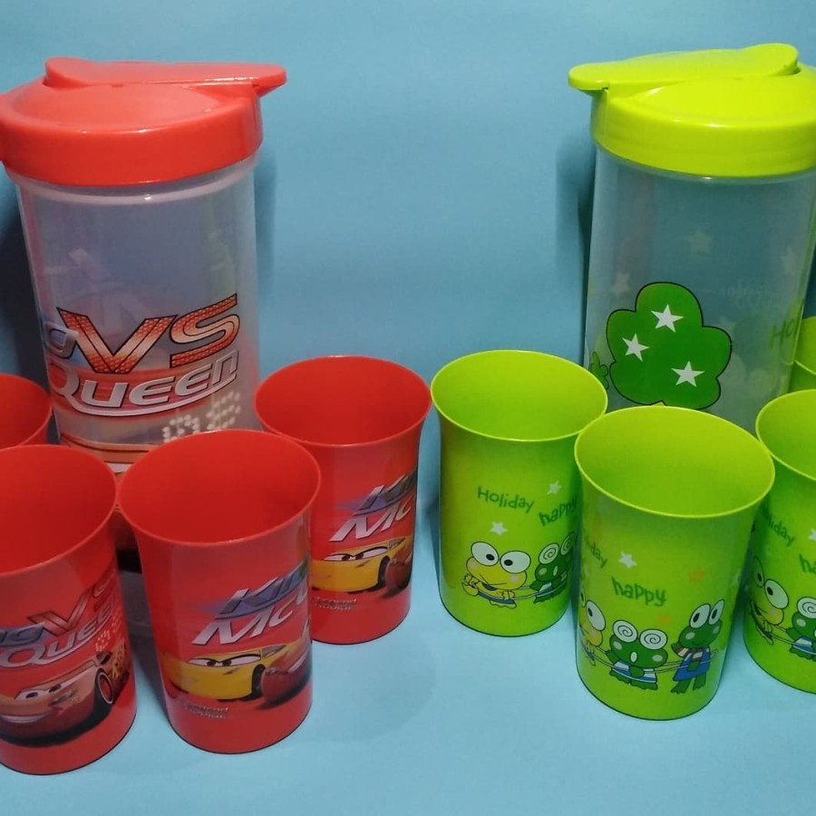 Teko Set Beranak Plastik Termos Unik-Lucu,Teko Set + 4 Gelas