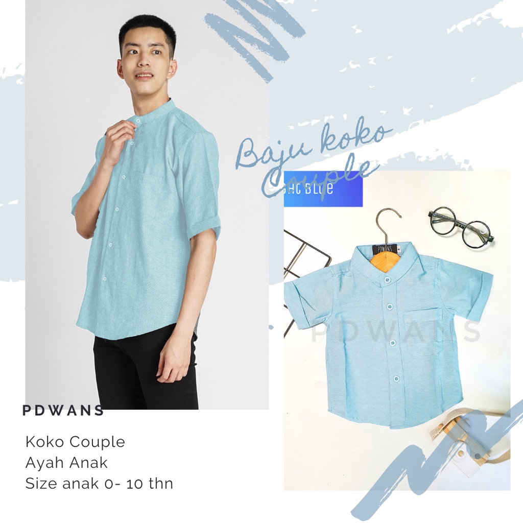 BAJU KOKO COUPLE AYAH ANAK Kembaran Warna Pastel PDWANS Kemeja Polos Kerah Shanghai - SH01