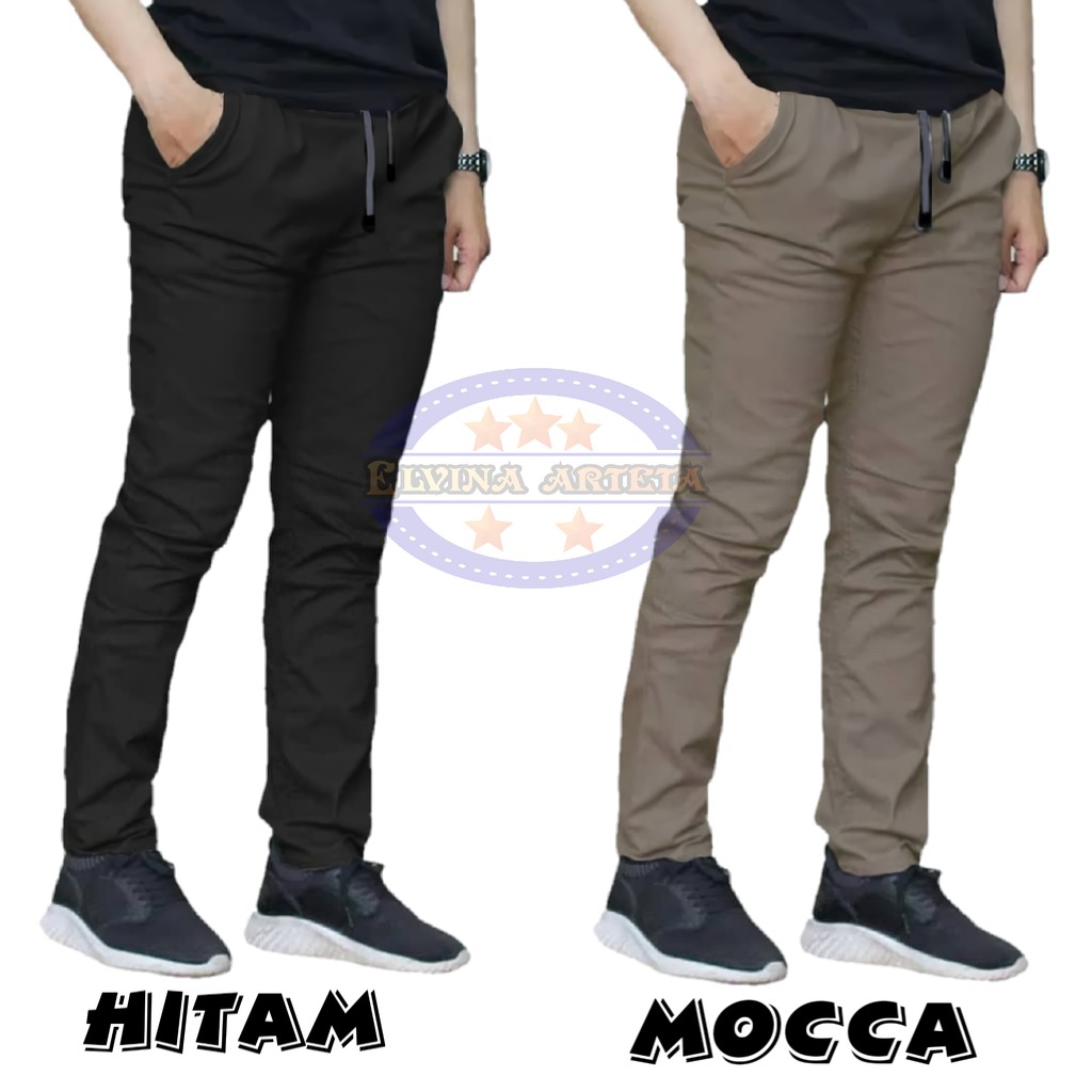 Celana Panjang Pria Chino Jumbo Big Size Pinggang Karet Bahan Melar Distro Premium