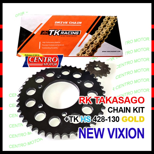 GEAR SET RK TAKASAGO+RANTAI TK RACING HS / HPO untuk NEW VIXION,VIXION OLD,MX-KING