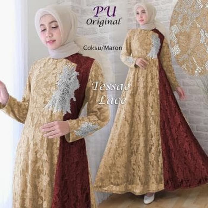 TESSAE LACE  PU  BAJU MAXI DRESS MUSLIM GAMIS WANITA DEWASA MURAH   COKSU MAROON