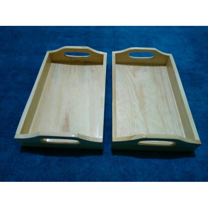 Nampan / Baki/ Tray Kayu Pinus 35 x25 cm pegangan melengkung