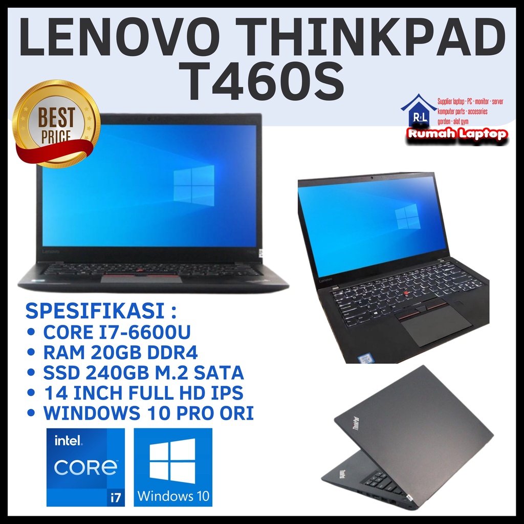 Laptop Lenovo Thinkpad t460s core i7 ram 20gb ssd 240gb 14" fhd ips touchscreen 5 jutaan