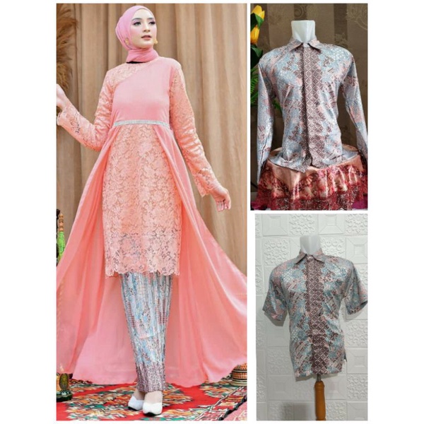 (COD) Setelan Couple Kebaya Tunik Alena Bahan Tulle Brokat by kheisa Collection - Salem
