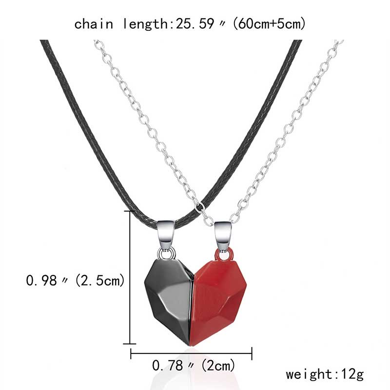 XiaoboACC 2Pcs/Set Kalung Rantai Pasangan / Pria / Wanita Liontin Hati Magnetik Untuk Hadiah Valentine 40CM+5CM