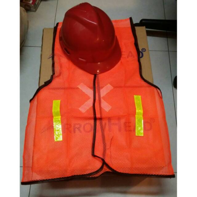 Paket Rompi Jaring + Helm proyek komplit iner dan tali dagu