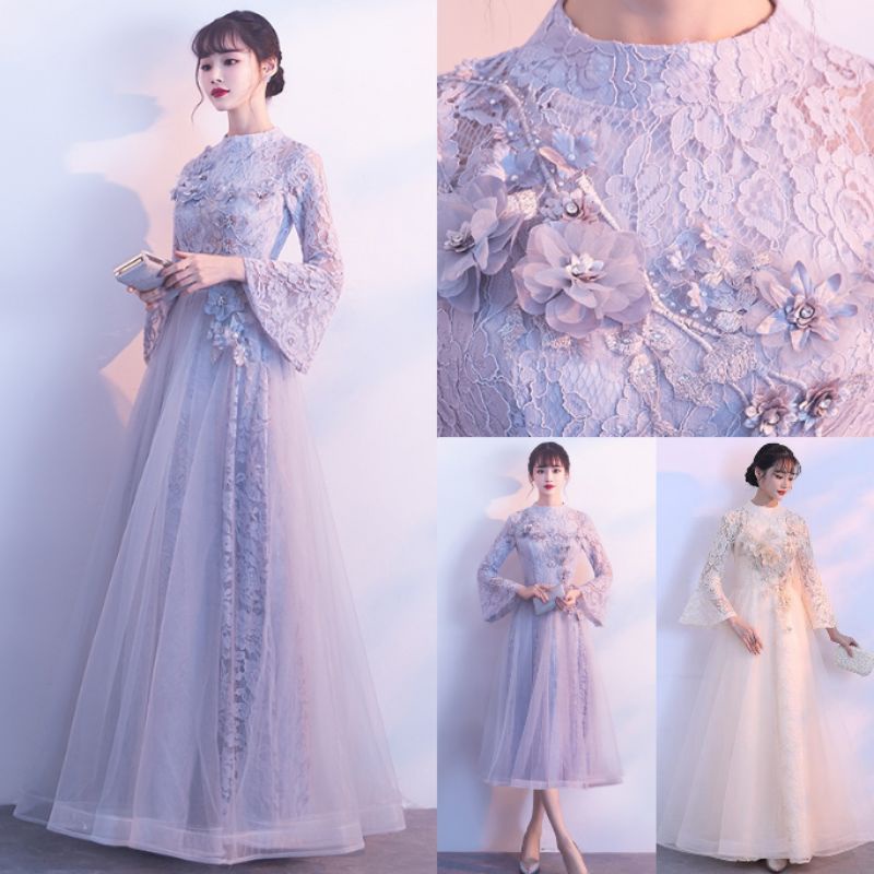 Realpic G288 S-3XL Bisa custom Gaun mewah impor gaun bridal gaun lengan panjang gaun pesta long dres