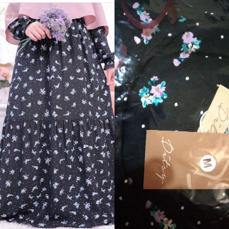 daster ditsy arum onyx black nightgown m