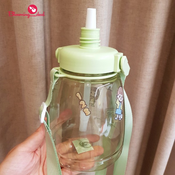 Botol Minum Anak Big Belly Children's Cup Bottle Tutup Putar dengan Gagang dan DIY Sticker 1100ml (H486)