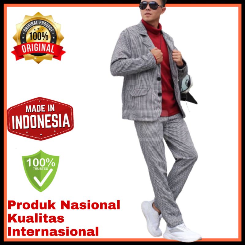 BAJU JAS BLAZER SET PRIA SETELAN TARTAN KOTAK - STELAN KOREAN JAZ BLASER PREMIUM