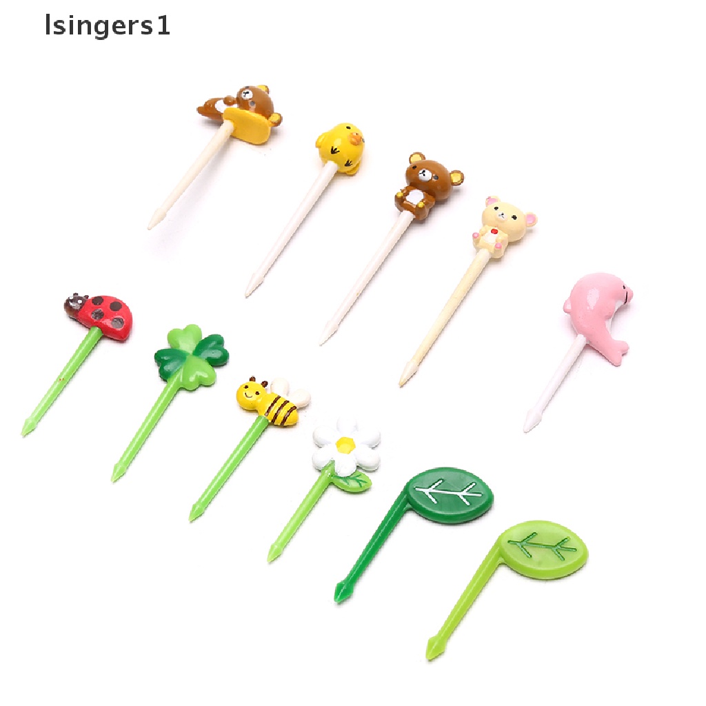 (lsingers1) 12pcs / set Garpu Buah / Snack Mini Motif Kartun Hewan Untuk Anak