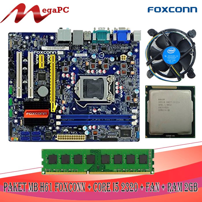 Paket Mainboard H61 1155 Ddr3 + core i5 2320 + FAN + RAM 2GB