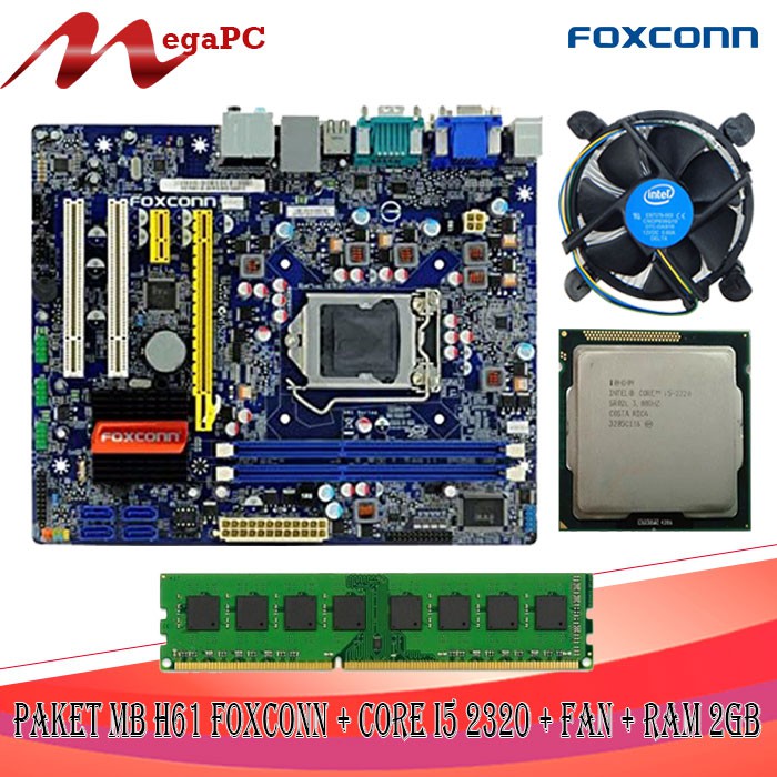 Paket Mainboard H61 1155 Ddr3 + core i5 2320 + FAN + RAM 2GB