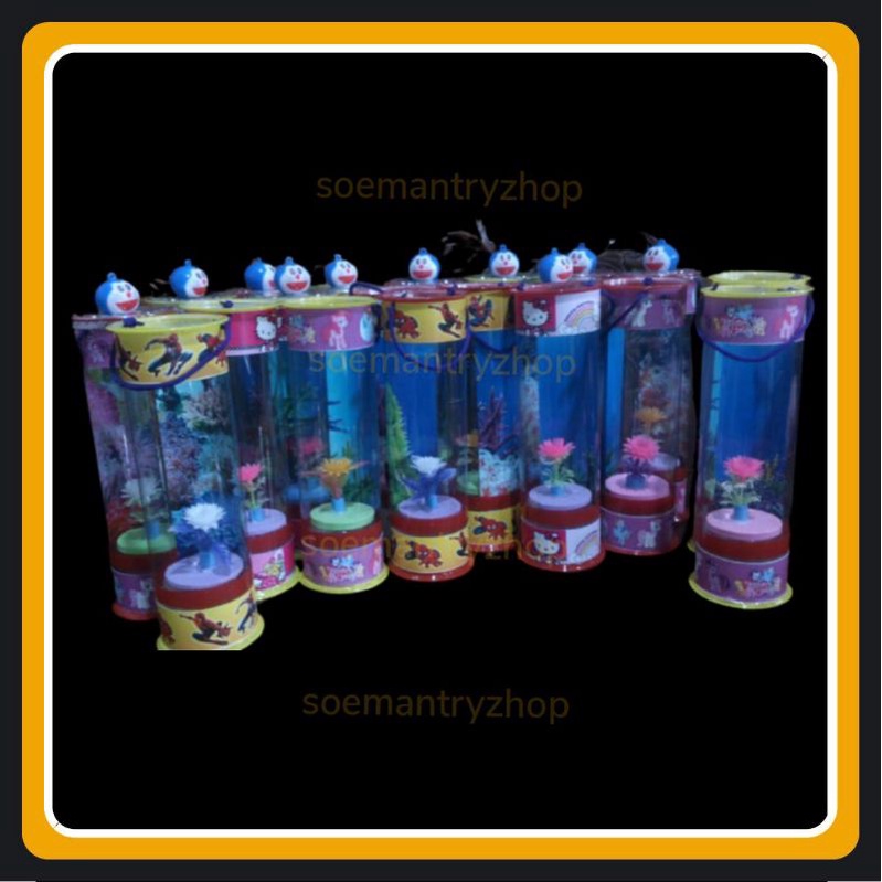 Aquarium Mika Plastik Karakter ikan hias ikan Cupang ada lampu aquarium mini kecil aquarium tabung