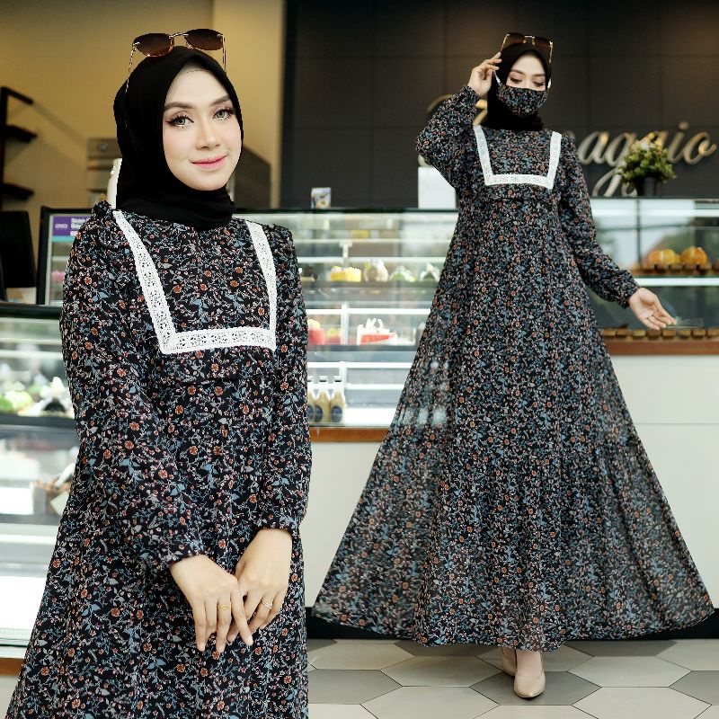 Nura Collection Official - Nuriel Shop - Baju Gamis Wanita Terbaru - Gamis Bahan Ceruty - Laluna-1