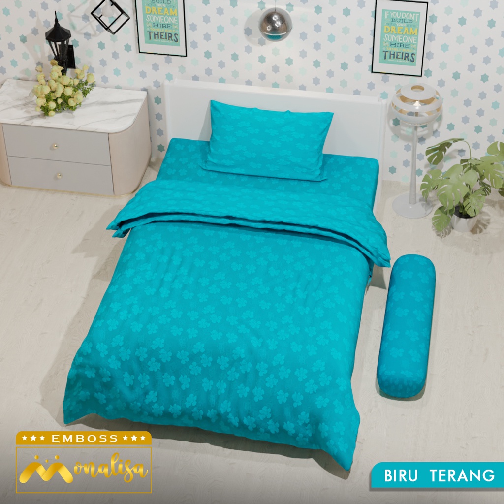 Monalisa Emboss BedCover SET Sprei Uk 100/120 - Biru Terang