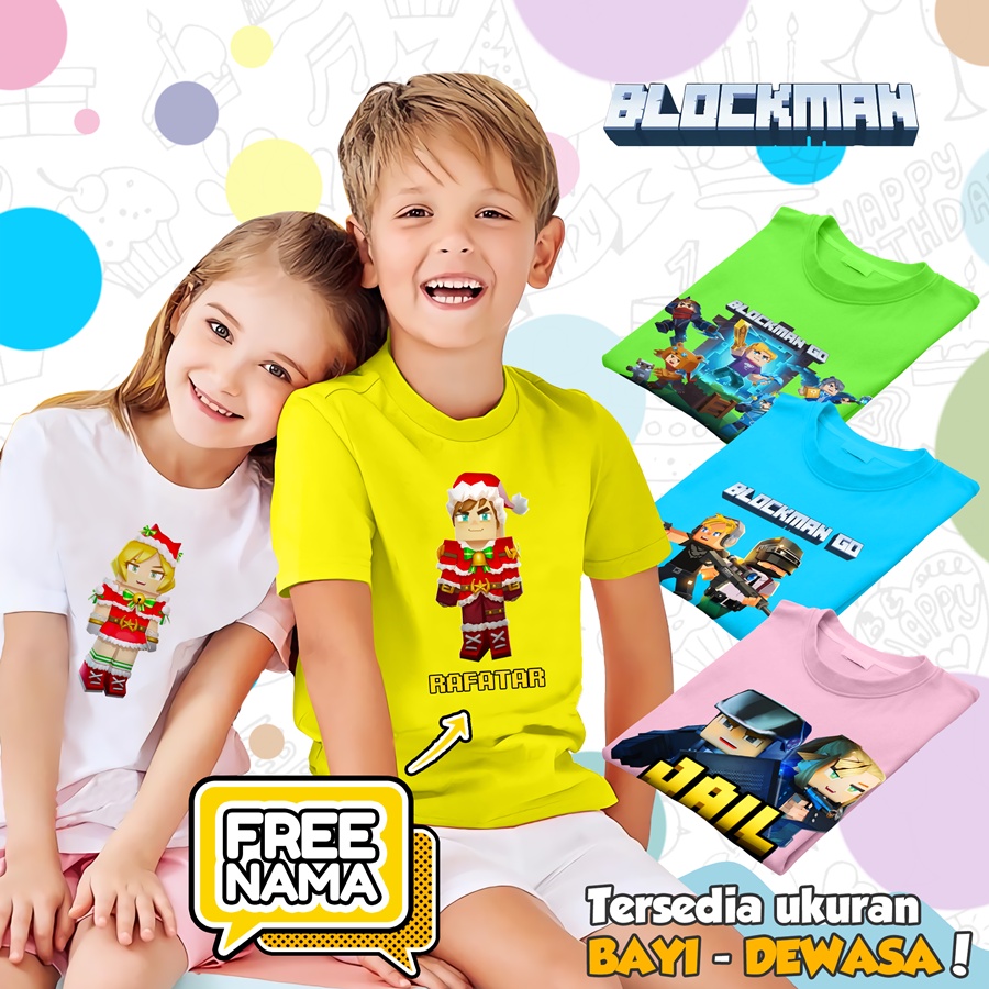 [FREE NAMA] Baju Kaos COUPLE  ANAK DAN DEWASA BLOCKMAN BANYAK MOTIF