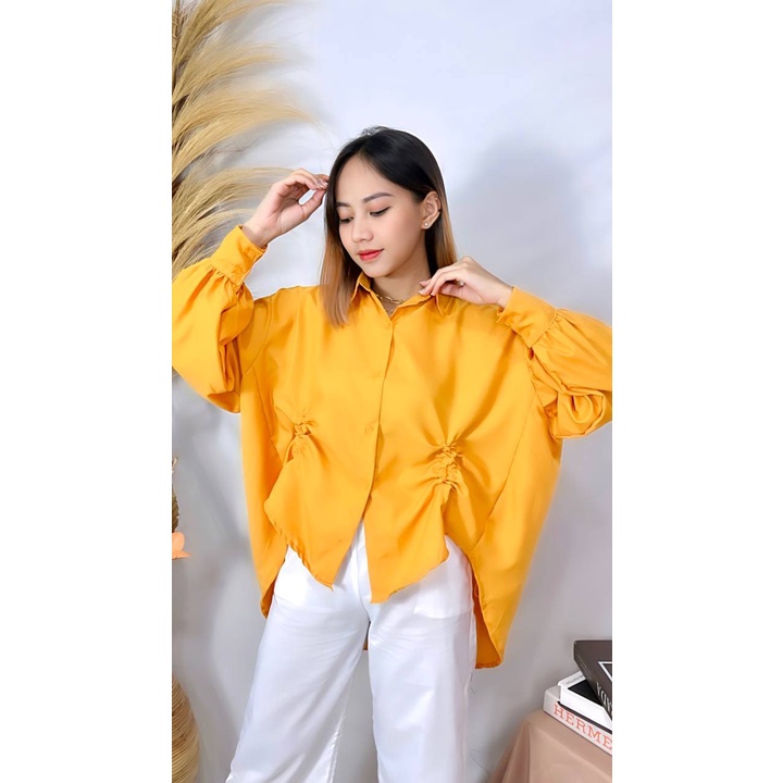 RX FASHION - Kemeja Oversize Serut Depan XXL Katun Twistcone / Becca Ruched Shirt / Shirt Oversize / Atasan Wanita - NN