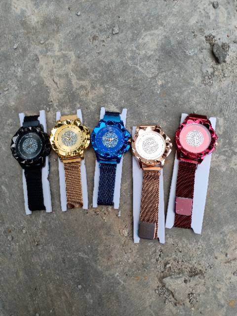 Jam Tangan Wanita Magnet Gerigi Bunga Polos CC-12 / Ready 5 Warna Cod Bayar Ditempat