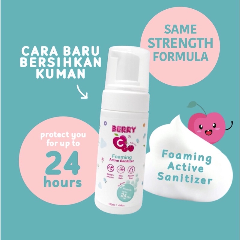 BERRY C FOAMING ACTIVE SANITIZER 60 ML &amp; 120 ML / THAND SANITIZER / food grade / pureco / aman untuk makanan / tidak lengket / SPRAY / travel size / hand sanitizer traveling / hand surface sanitizer / aman untuk bayi / food grade