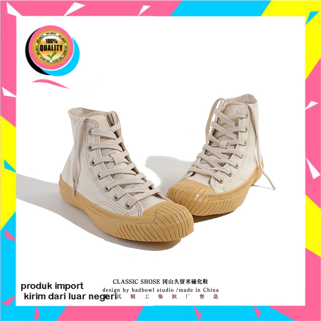 Amekaji Jepang Okayama Kanvas Sepatu Kasual Jiulumi Vulcanized Sepatu Pria  Wanita Beberapa Tinggi  