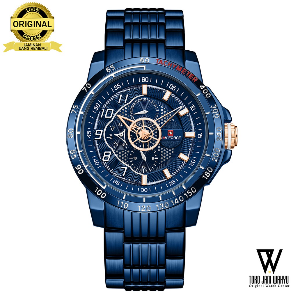 Naviforce NF9180-E Jam Tangan Pria - Blue - Stainless Steel Bracelet