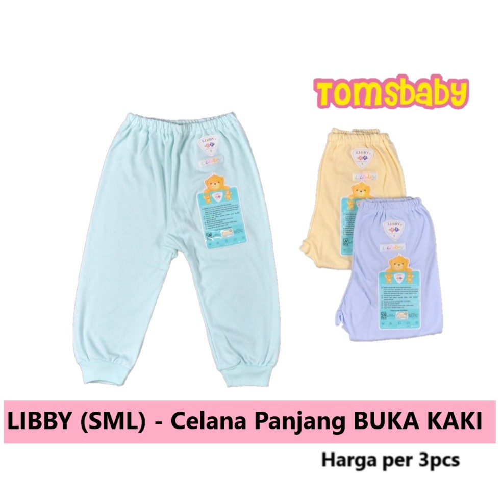 LIBBY 3 pcs Celana Panjang Pampers BUKA KAKI WARNA (6-24 bulan)