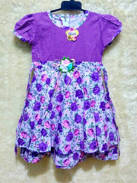 Gaun dress anak bagus katun halus tumpuk usia 6-7 tahun