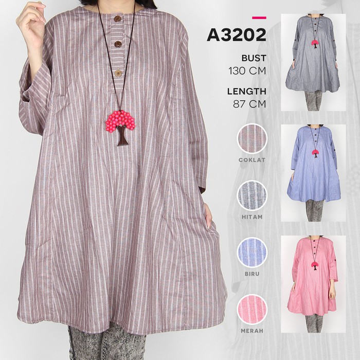 Terlaris now Maliju Tunik Garis Salur Jumbo Katun - A3202 bh