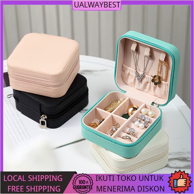 ☆Batasi diskon☆ Promosi besar Ready Stock Portabel Perjalanan Mini Kotak Perhiasan Kulit Perhiasan Cincin Organizer Case Kotak Perhiasan Mini