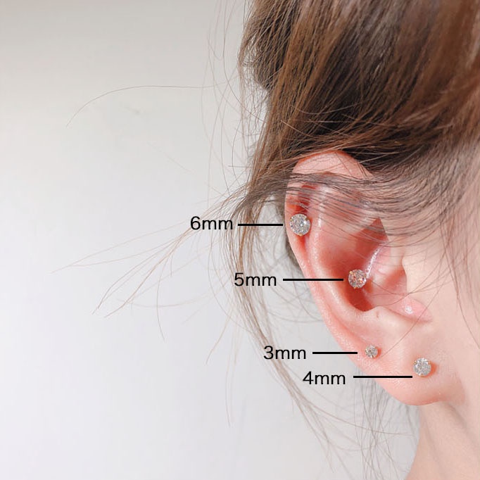 3 Cakar Kartilago Tujuan Ganda Anting-anting Stainless Steel Tragus Anting Fashion 1 Stud -PD