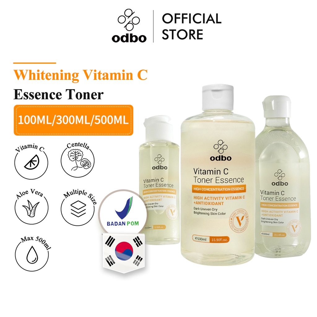 OdbO Essence Toner Whitening Vitamin C safi wajah Brightening Centella Tahan Lama moisturizing acne