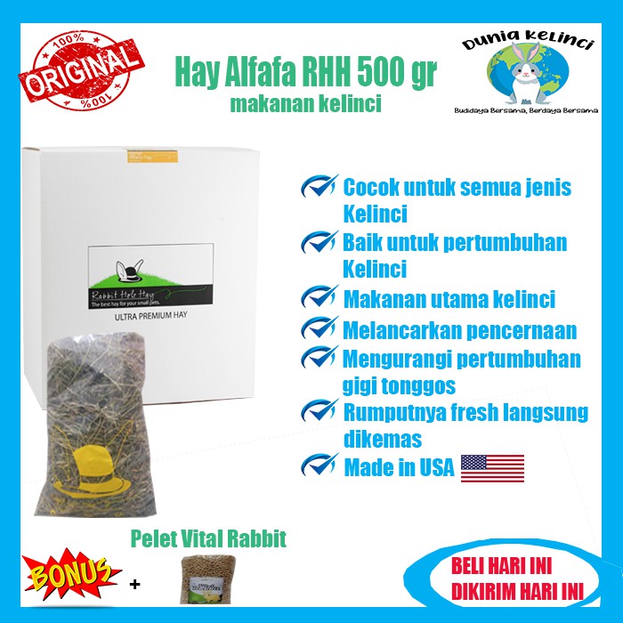 MAKANAN KELINCI HAY ALFALFA 1 KG RABBIT HOLE HAY GUINEA PIG MARMUT ALFAFA RUMPUT KERING JERAMI-Hay Alfafa 500 gr