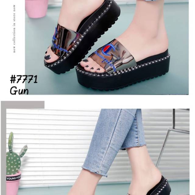 Wedges wanita impor slip on champion Korea#7771