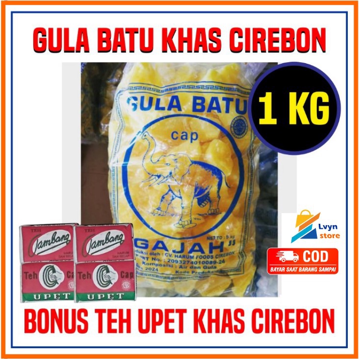 

GULA BATU KHAS CIREBON KEMASAN 1KG / BONUS TEH UPET KHAS CIREBON