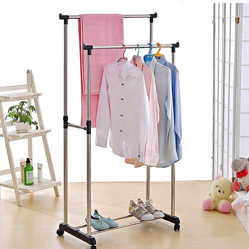 stand hanger double pole/ Single pole (ada roda) Hanger pakaian)Gantungan baju