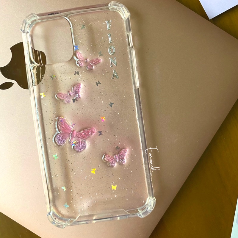 

[EUNOIA] FIONA case - mini butterfly with silver sticker resin custom case handmade
